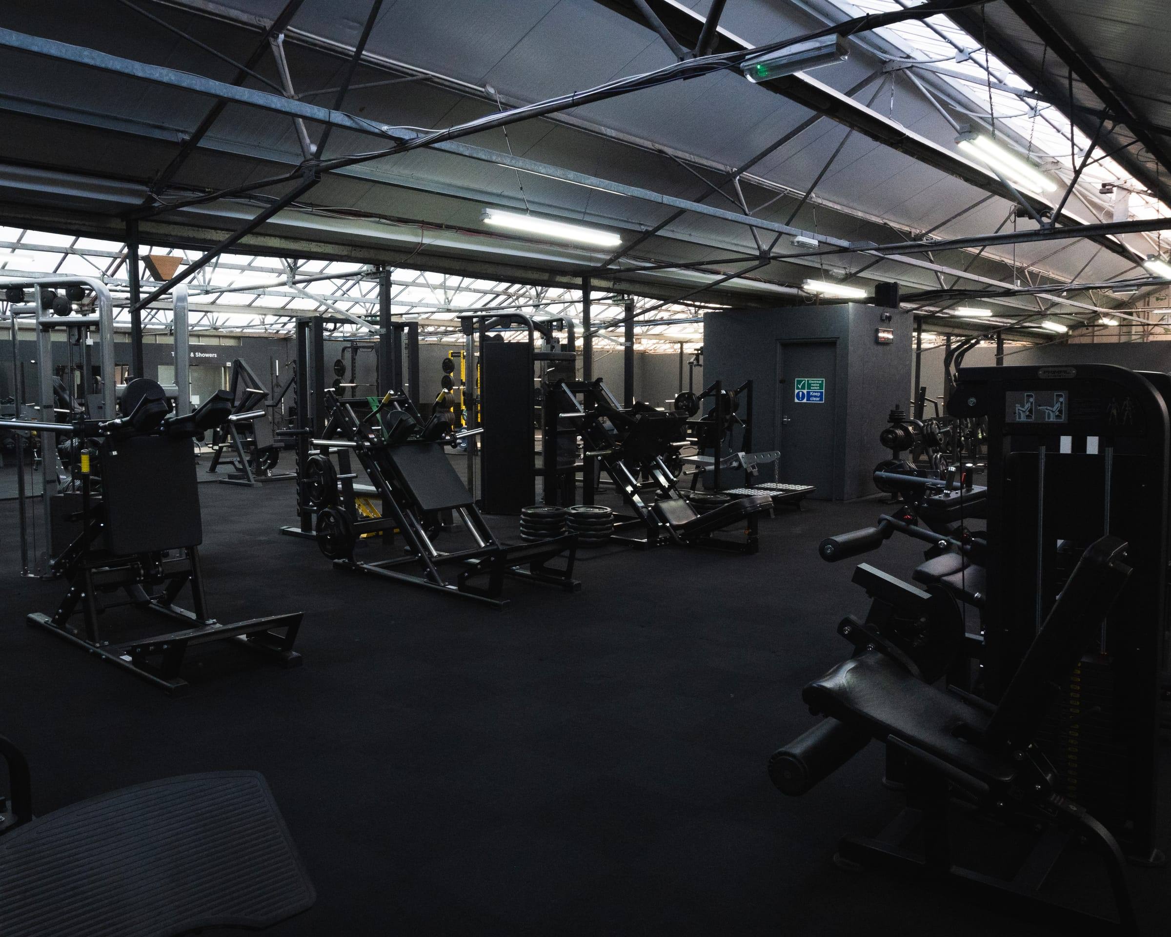 Low view across rows of machines at Base Gym Bristol